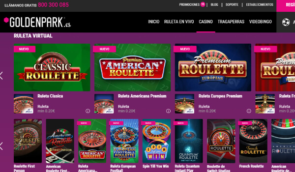 Interfaz de ruleta en vivo en GoldenPark